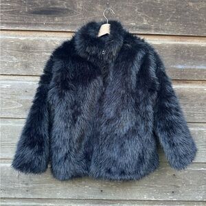 Chic Black fake Faux Fur Jacket